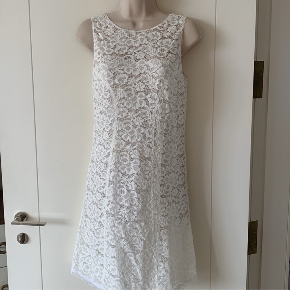 Nina Ricci White Lace Sleeveless A-Line Dress